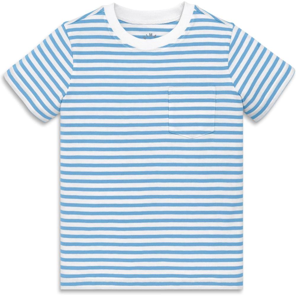 imagePrimary Kids Stripe Pocket Tee Soft 100 Cotton TShirtCornflower White Stripe