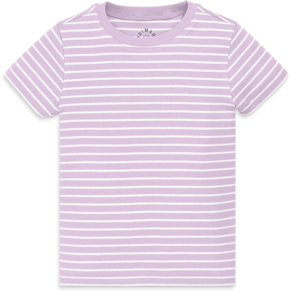 imagePrimary Kids Stripe Rib Tee Soft Stretch TShirtHydrangea White Stripe