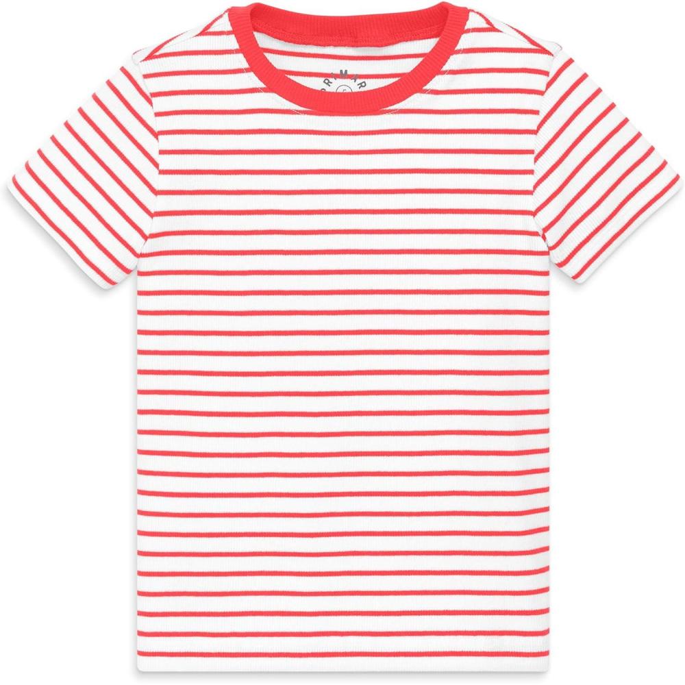 imagePrimary Kids Stripe Rib Tee Soft Stretch TShirtStrawberry White Stripe