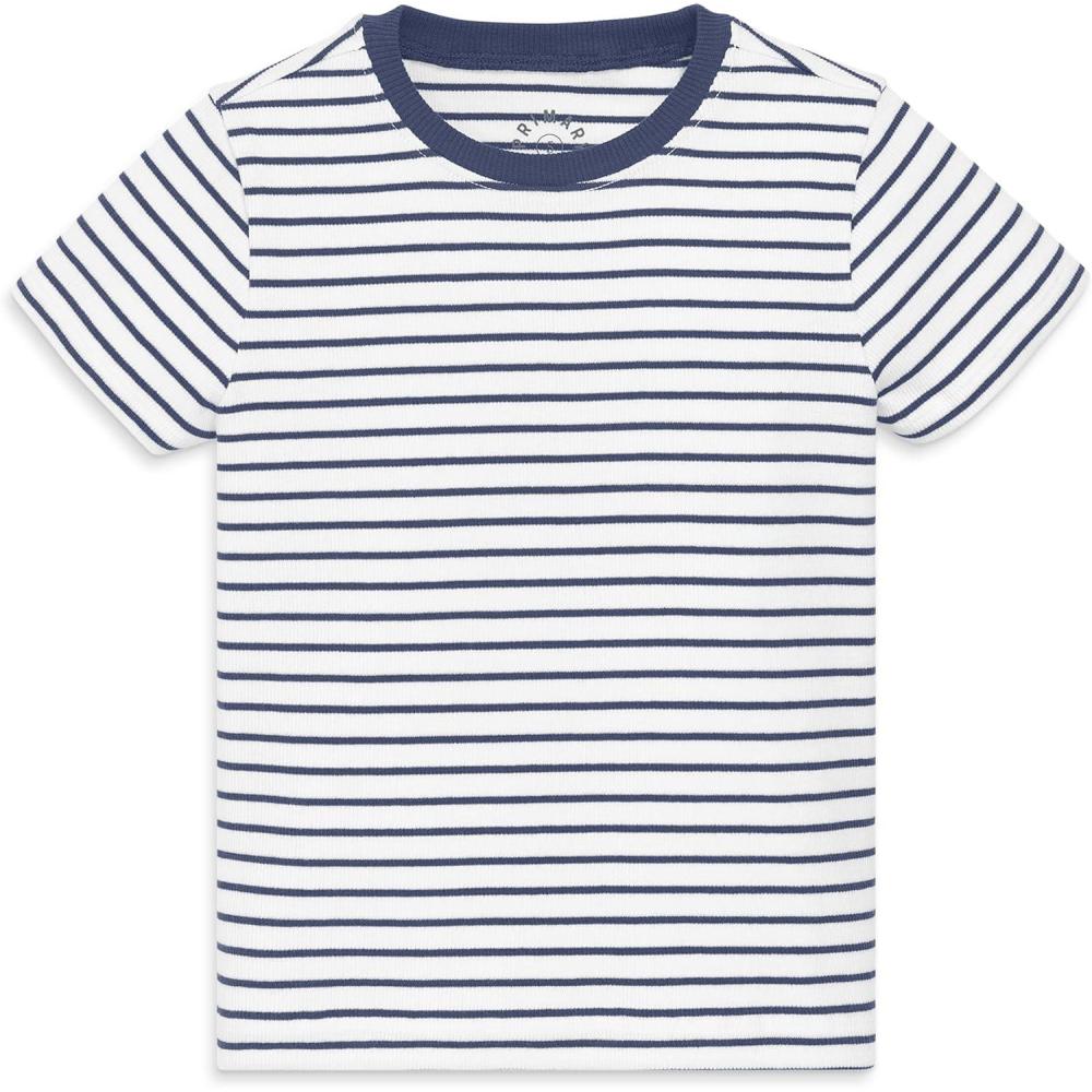 imagePrimary Kids Stripe Rib Tee Soft Stretch TShirtSunwashed Navy White Stripe