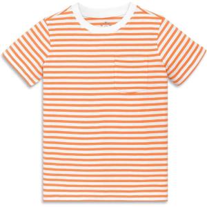 Primary Kids Stripe Pocket Tee, Soft 100% Cotton T-Shirt(Cantaloupe White Stripe)