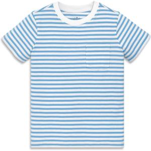Primary Kids Stripe Pocket Tee, Soft 100% Cotton T-Shirt(Cornflower White Stripe)