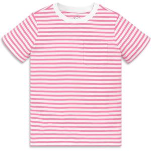 Primary Kids Stripe Pocket Tee, Soft 100% Cotton T-Shirt(Taffy White Stripe)