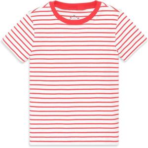Primary Kids Stripe Rib Tee, Soft Stretch T-Shirt(Strawberry White Stripe)