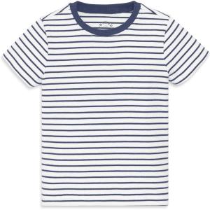 Primary Kids Stripe Rib Tee, Soft Stretch T-Shirt(Sunwashed Navy White Stripe)