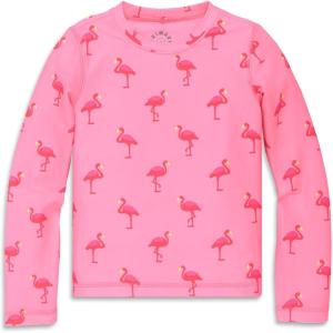 Primary Kids Long Sleeve Swim Top in Flamingos, Swim Shirt, UPF 50+, Made with Recycled Materials(Pink Lemonade Flamingos)