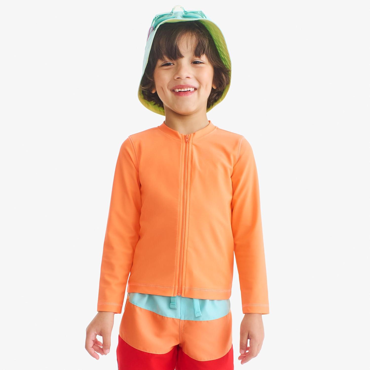 imagePrimary Kids Long Sleeve FullZip Rash Guard Swim Shirt UPF 50 Made with Recycled MaterialsBright Azalea