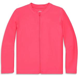 Primary Kids Long Sleeve Full-Zip Rash Guard, Swim Shirt, UPF 50+, Made with Recycled Materials(Bright Azalea)