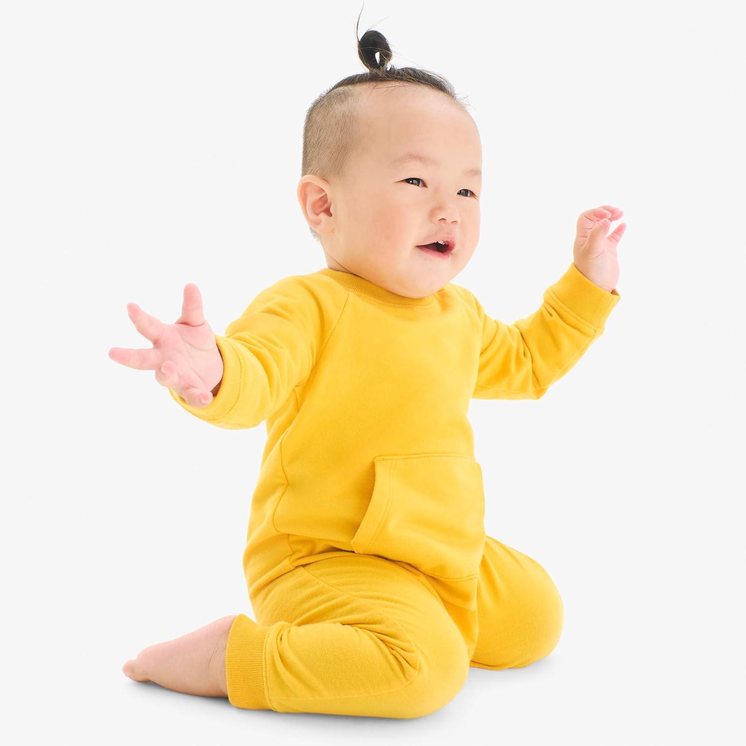 imagePrimary Baby Sweatshirt Romper Cozy Cotton OnePiece with Snap LegsHeather Storm Gray