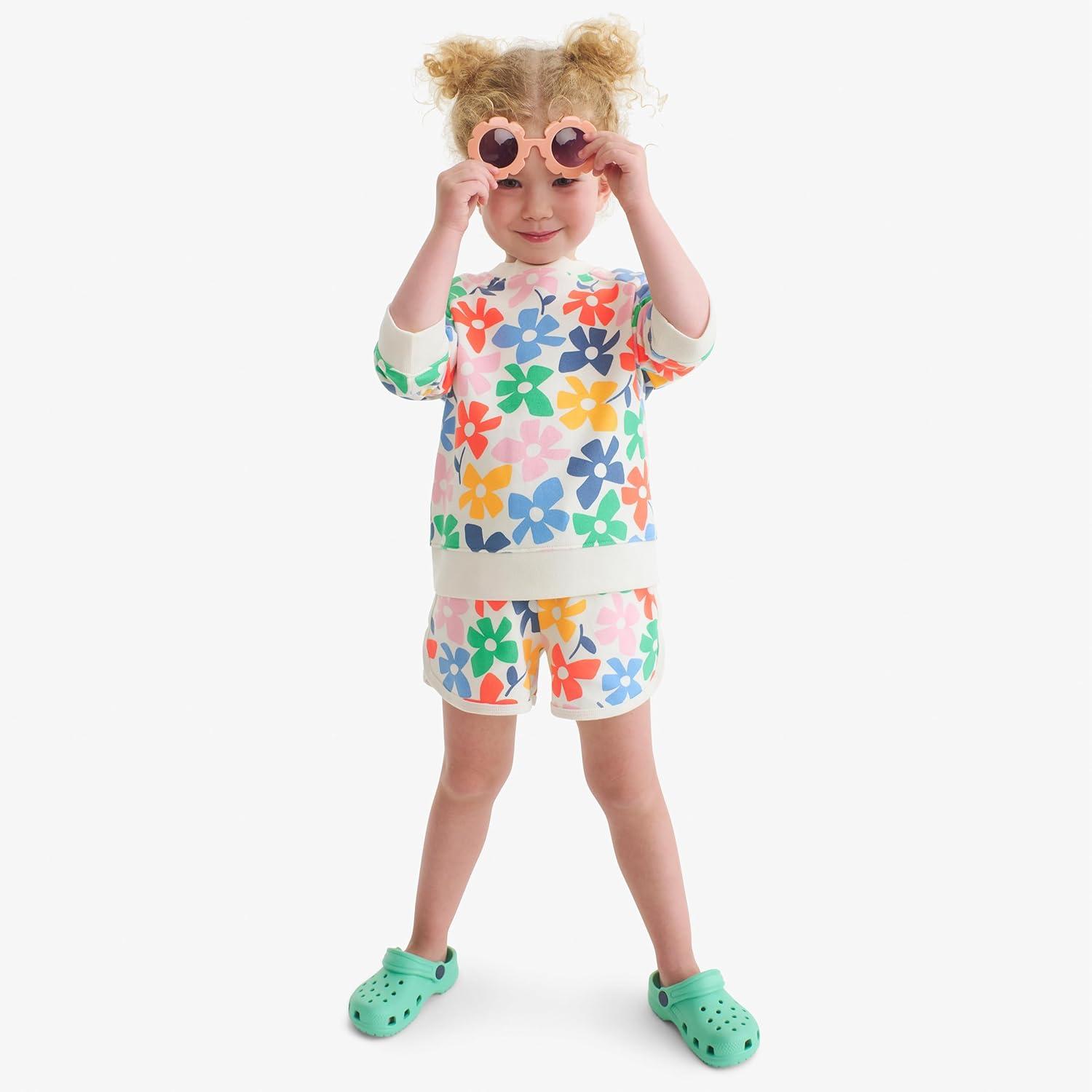 imagePrimary Kids Recess Shorts in Rainbow Blooms 100 Cotton PullOn Shorts