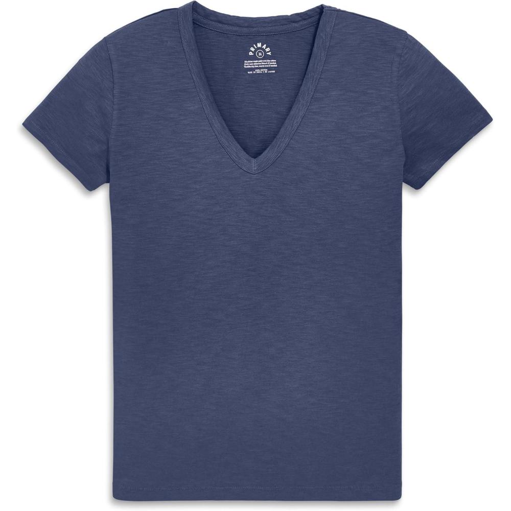 imagePrimary Adult Classic Slub VNeck Tee 100 Cotton TShirt Womens FitSunwashednavy