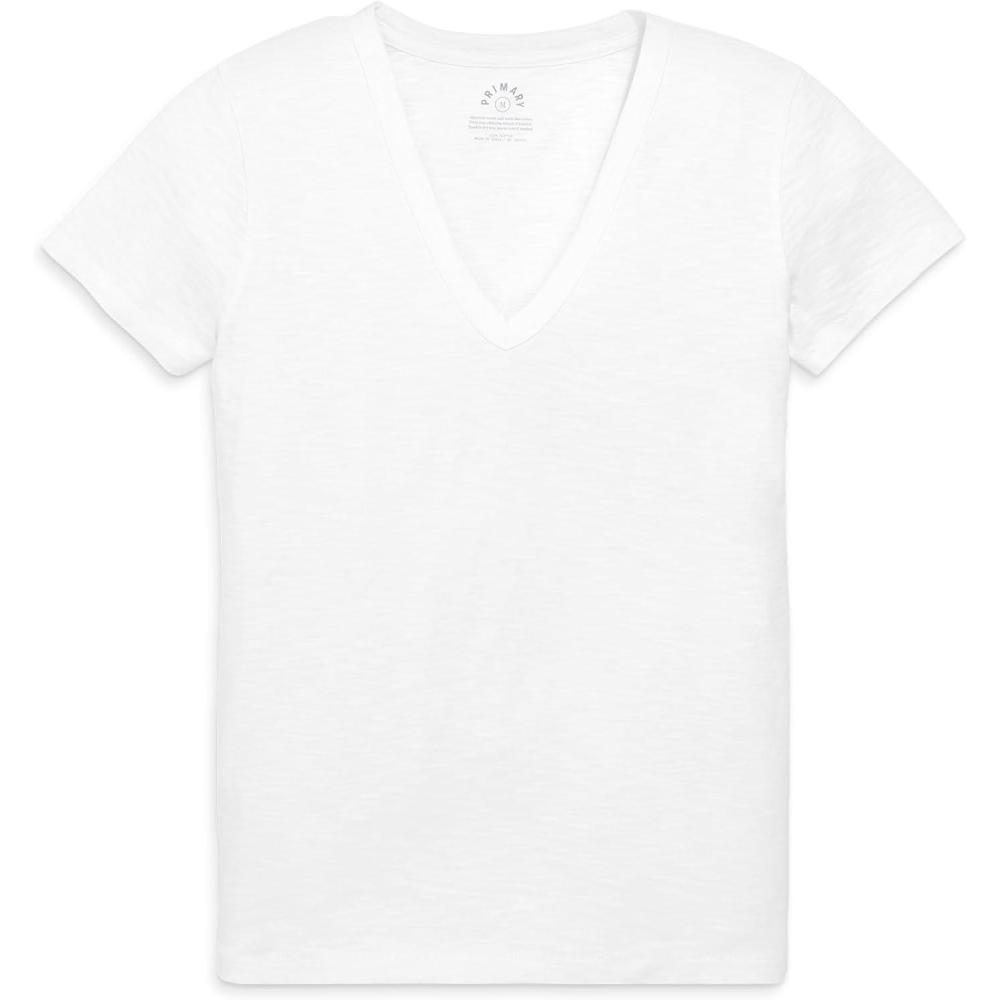 imagePrimary Adult Classic Slub VNeck Tee 100 Cotton TShirt Womens FitWhite