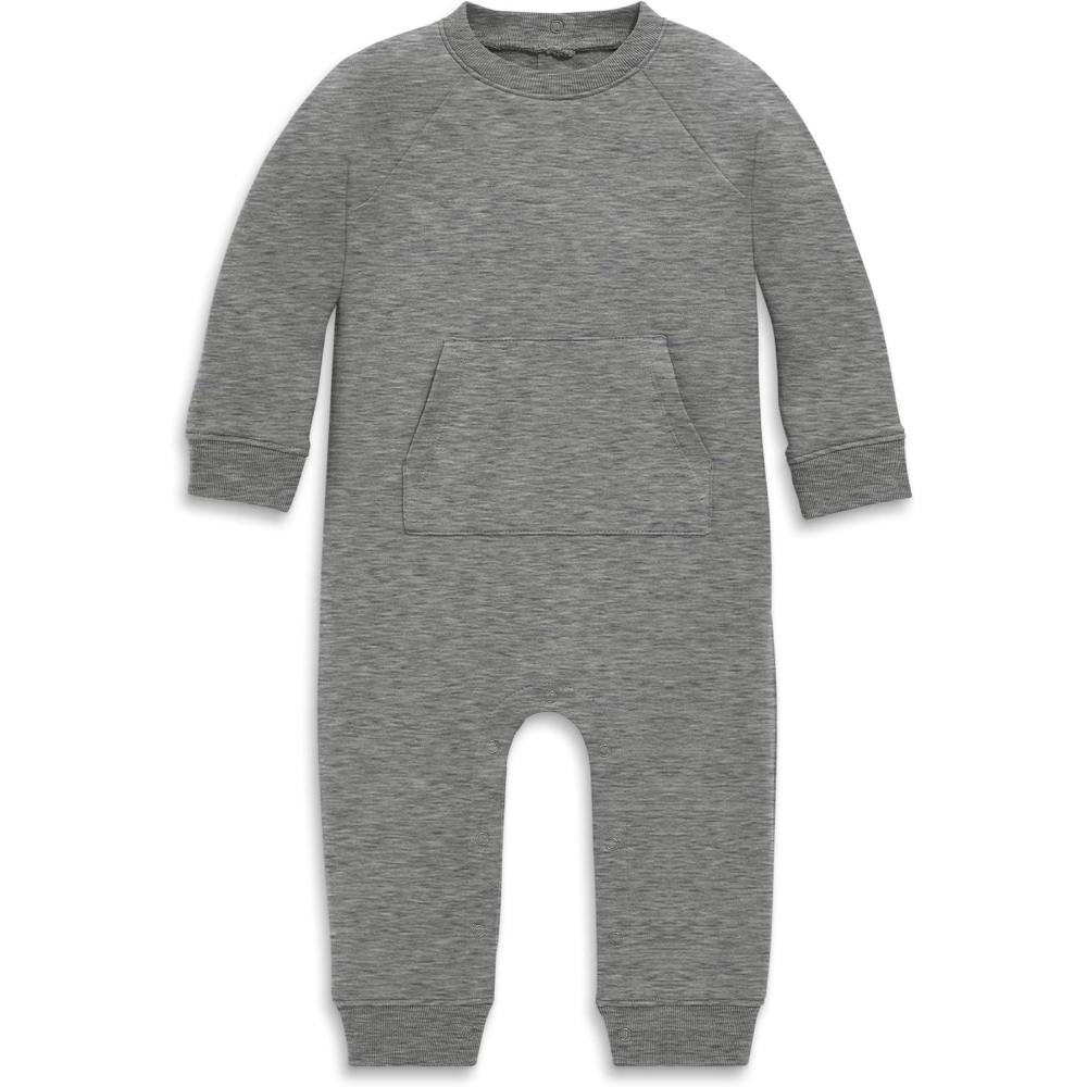 imagePrimary Baby Sweatshirt Romper Cozy Cotton OnePiece with Snap LegsHeather Storm Gray