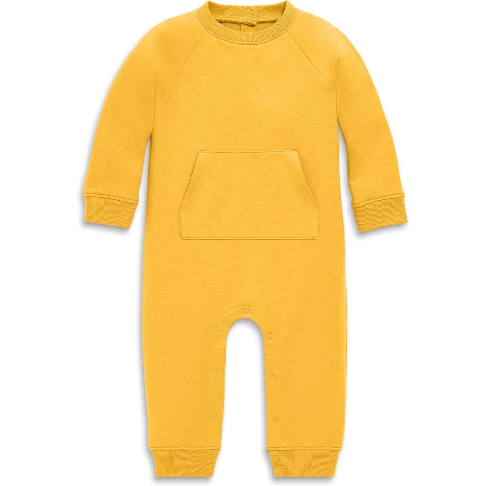 imagePrimary Baby Sweatshirt Romper Cozy Cotton OnePiece with Snap LegsSunflower