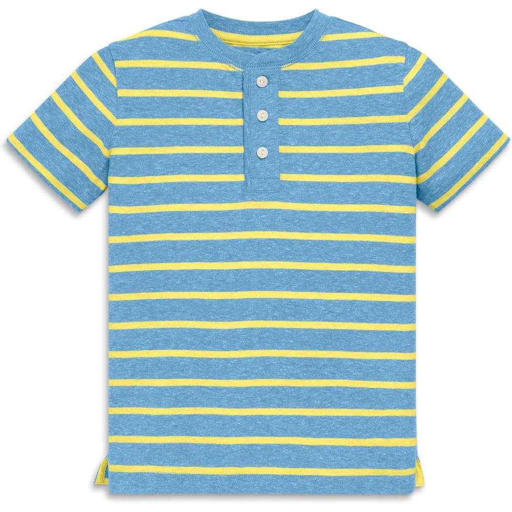 imagePrimary Kids Heathered Stripe Henley TeeCornflower Banana Stripe