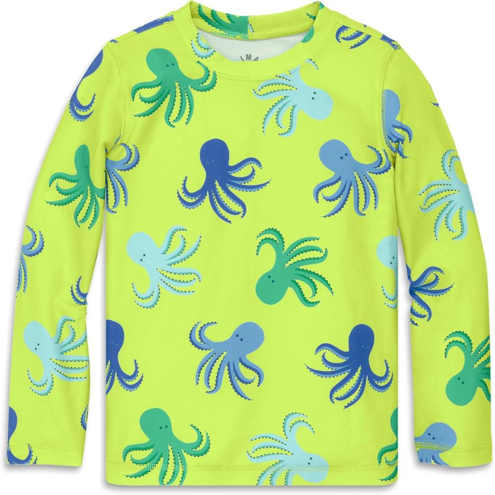 imagePrimary Kids Long Sleeve Rash Guard in Octopus pals UPF 50 Made with Recycled MaterialsLime Octopus