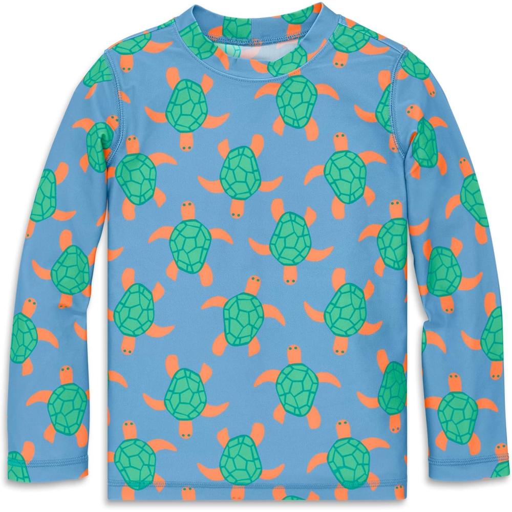 imagePrimary Kids Long Sleeve Rash Guard in Swimming Turtles UPF 50 Made with Recycled MaterialsCornflower Sea Turtles