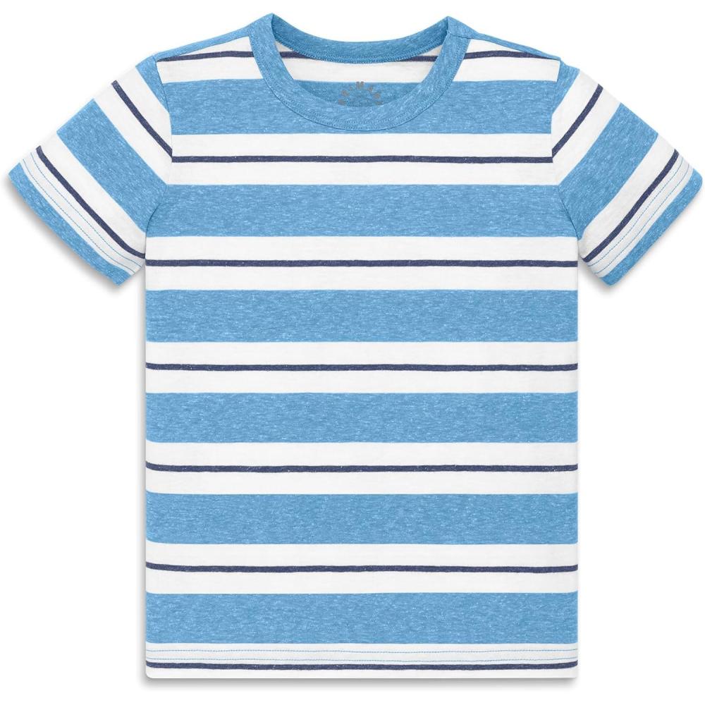 imagePrimary Kids MultiStripe Heathered Tee Soft Lightweight TShirtCornflower Sunwashed Navy Stripe