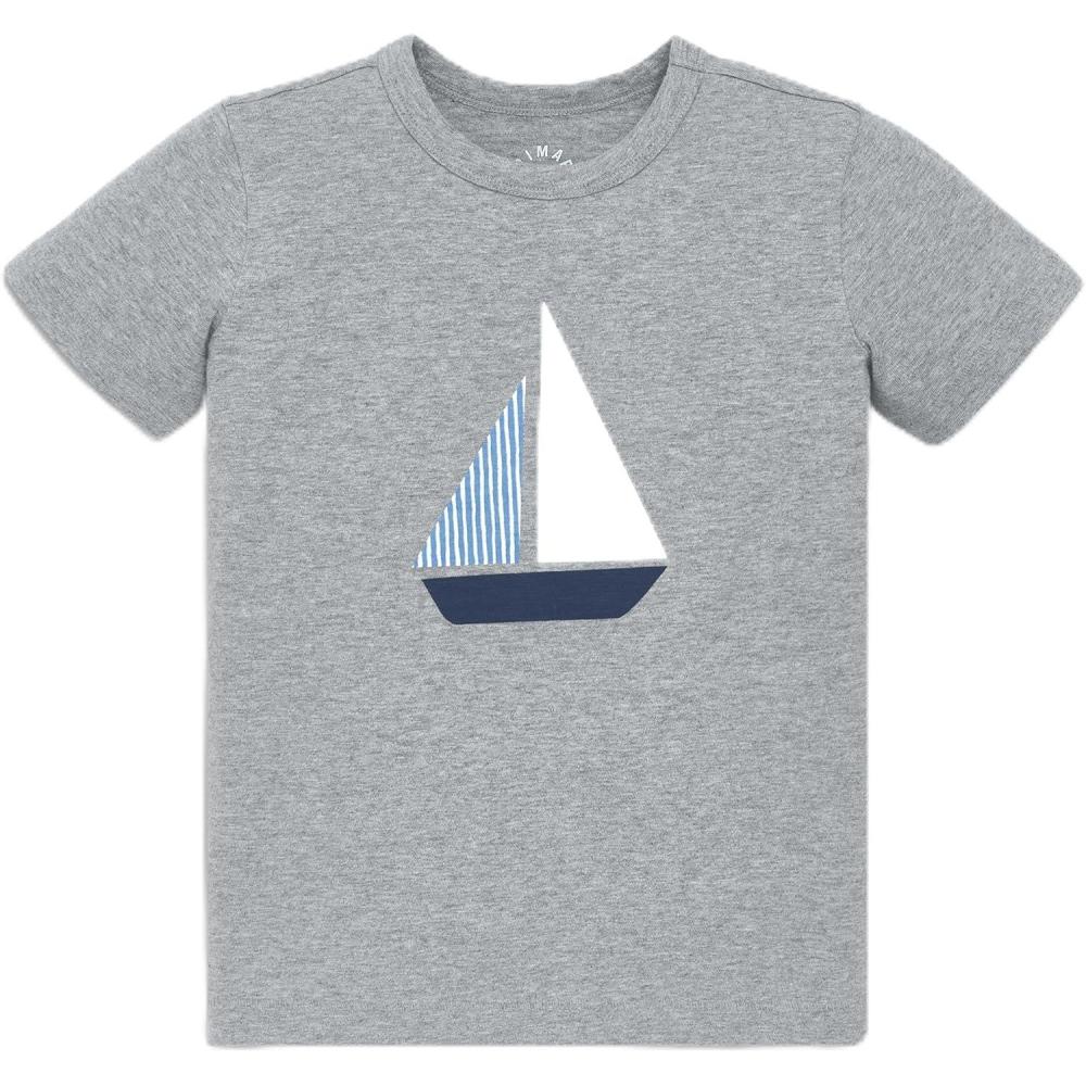 imagePrimary Kids Sailboat Graphic Tee Soft 100 Cotton TShirtHeather Grey Sailboat