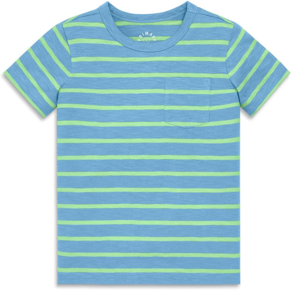 imagePrimary Kids Stripe Pocket Tee Soft 100 Cotton TShirtCornflower Pear Stripe