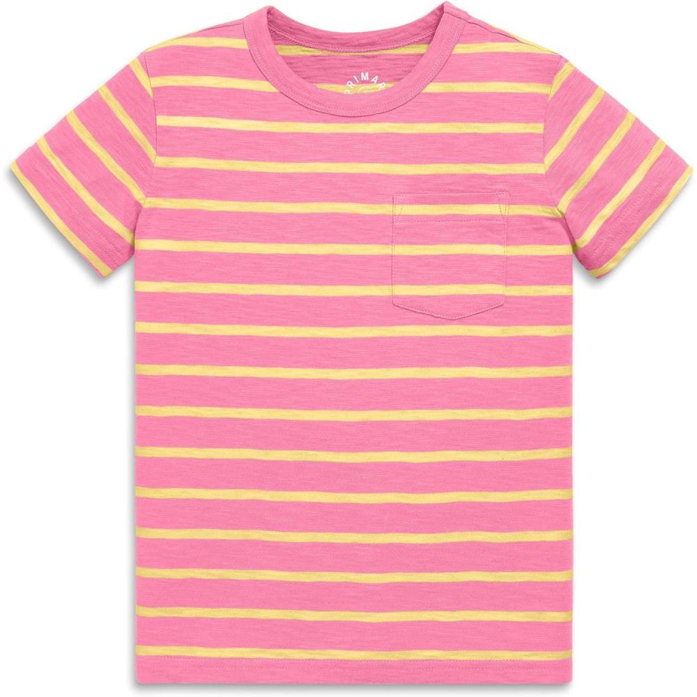 imagePrimary Kids Stripe Pocket Tee Soft 100 Cotton TShirtTaffy Daffodil Stripe