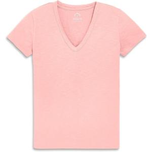 Primary Adult Classic Slub V-Neck Tee, 100% Cotton T-Shirt (Women’s Fit)(Flamingo)