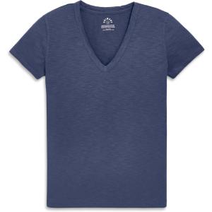 Primary Adult Classic Slub V-Neck Tee, 100% Cotton T-Shirt (Women’s Fit)(Sunwashed-navy)
