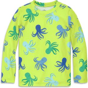 Primary Kids Long Sleeve Rash Guard in Octopus pals, UPF 50+, Made with Recycled Materials(Lime Octopus)