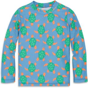 Primary Kids Long Sleeve Rash Guard in Swimming Turtles, UPF 50+, Made with Recycled Materials(Cornflower Sea Turtles)