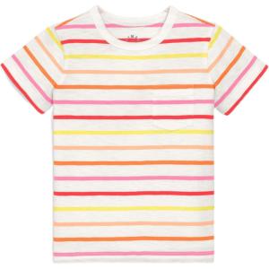 Primary Kids Multi Stripe Pocket Tee, Soft 100% Cotton T-Shirt(Warm Multi Stripe)