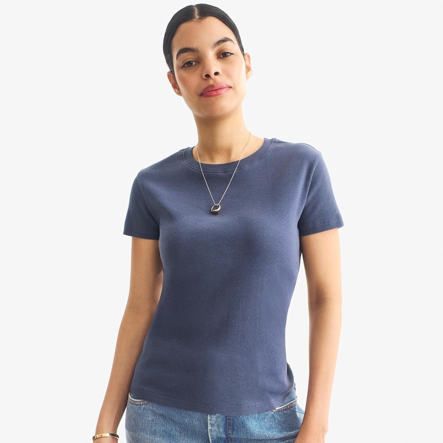 imagePrimary Adult Rib Tee Stretchy TShirt Womens FitCornflower